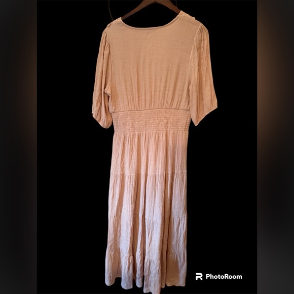 J Gee Dress Women’s  XL Boho  Cottage Core Smocked Waist Short Sleeve Midi Pink - Picture 2 of 6